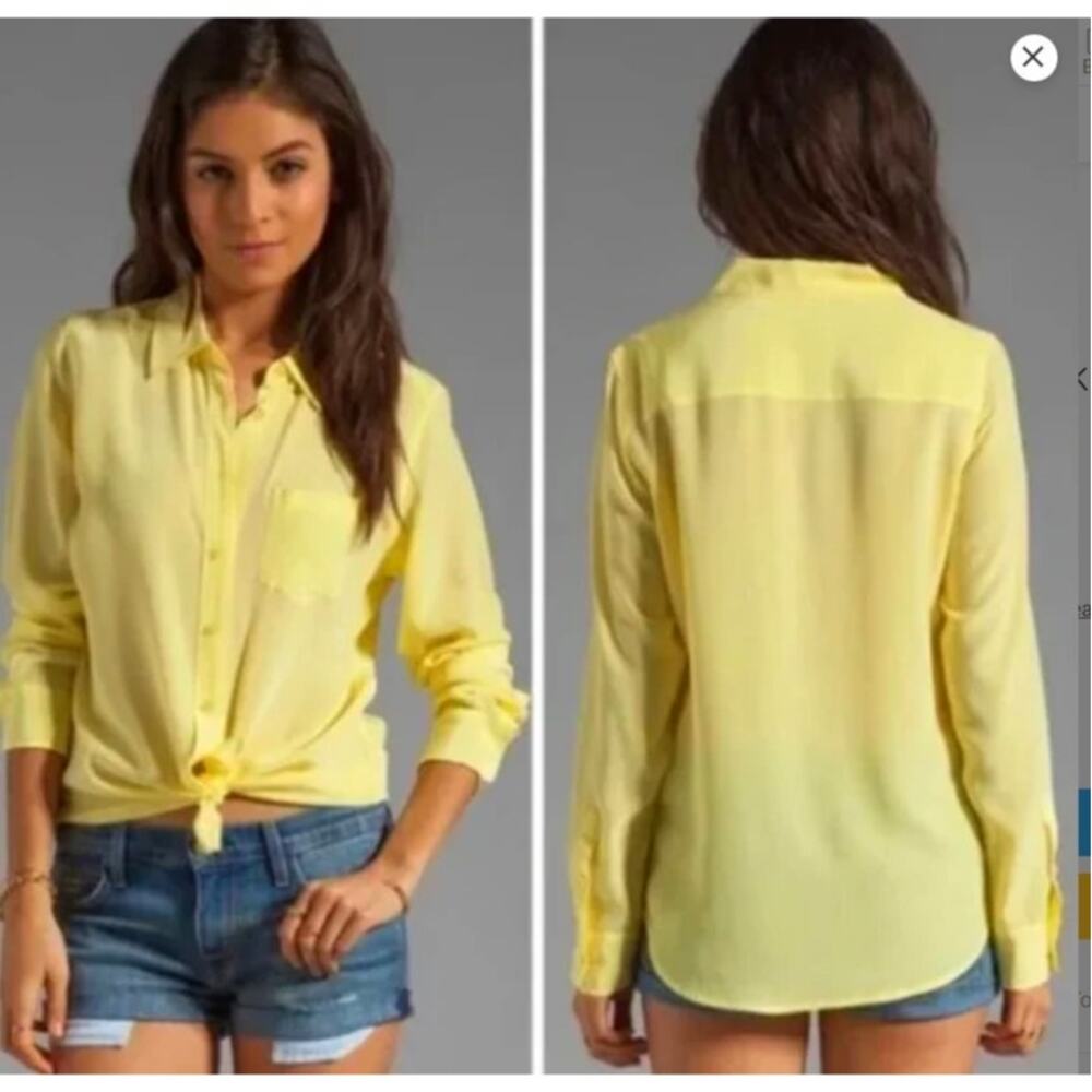 EQUIPMENT Brett Silk Button-Front Shirt Size Small Lemon Yellow Long Sleeve - Picture 5 of 10